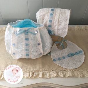 Eyelet heirloom button front diaper cover set